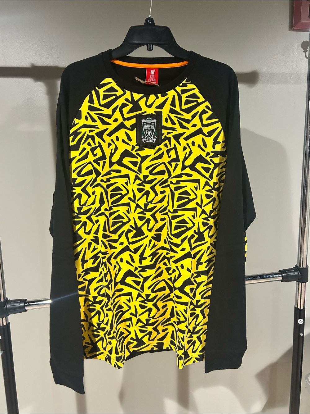 Liverpool Yellow and Black Graphic Raglan Shirt with Crest